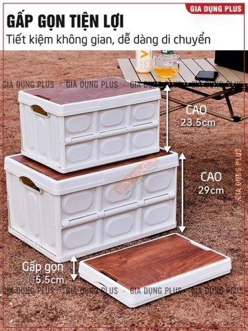 Bàn camping gấp gọn kết hợp hộp đựng đồ đa năng bằng nhựa, nắp gỗ MDF để đi cắm trại, dã ngoại, picnic LAZYDO (LZ-0524)