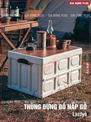 Bàn camping gấp gọn kết hợp hộp đựng đồ đa năng bằng nhựa, nắp gỗ MDF để đi cắm trại, dã ngoại, picnic LAZYDO (LZ-0524)