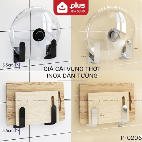Giá cài thớt, cài vung nồi dán tường inox 304 Gia Dụng Plus - miễn phí keo dán tường siêu chắc, chịu lực