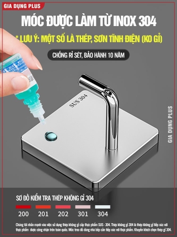 Móc dán tường chịu lực inox 304, móc treo tường siêu dính trong suốt treo đồ đa năng (+tặng kèm keo)