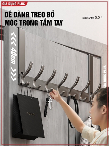 Thanh móc treo sau cánh cửa nhôm chống gỉ, không khoan đục, không hỏng cửa cho cửa dày dưới 4.6cm