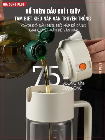 Lọ đựng dầu ăn, nước mắm thuỷ tinh borosilicate cao cấp, vòi tự rót tự động, thông minh PHALEDO
