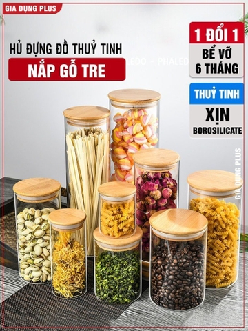 Hũ Thuỷ Tinh Nắp Gỗ Tre, Lọ Thuỷ Tinh Nắp Gỗ Borosilicate Chịu Nhiệt, Không Chứa Chì Cao Cấp PHALEDO