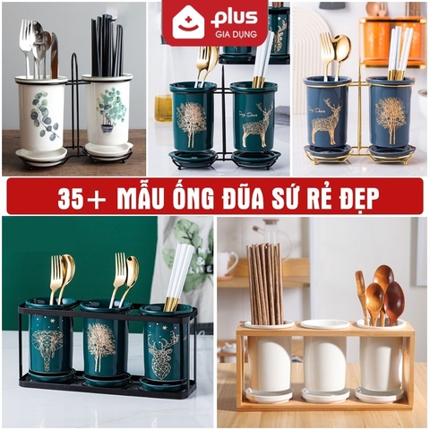 🔴OUTLET | Bộ ống đựng đũa sứ đựng đũa, thìa, muỗng cao cấp kèm khung thép xuất Nhật