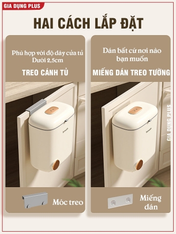 Thùng rác treo tường thông minh Besan - thùng rác treo cánh tủ bếp, treo tường nhà vệ sinh đa năng tiện lợi - Gia dụng Plus