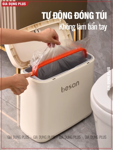 Thùng rác 12 lít nắp bật đa năng, có ruột & tay xách tiện lợi, thùng rác thông minh hiện đại Beisan
