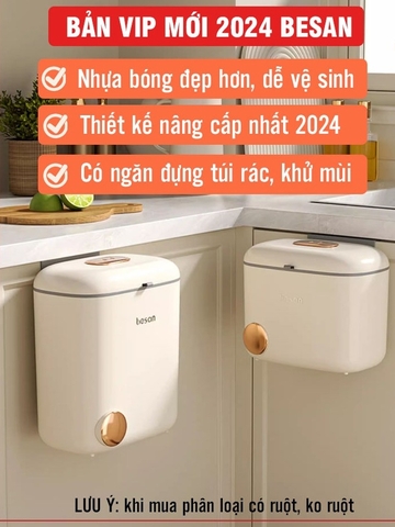 Thùng rác treo tủ bếp 9L, thùng rác nắp lật nắp đậy thông minh đậy kín bằng nhựa PP cao cấp (có ruột & quai xách) Lazydo