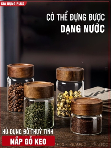 Bình Thuỷ Tinh Có Nắp Vặn Gỗ Keo Cao Cấp, Đựng Thực Phẩm Đa Năng, Thuỷ Tinh Chịu Nhiệt Borosilicate