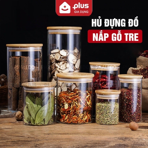 Hũ Thuỷ Tinh Nắp Gỗ Tre, Lọ Thuỷ Tinh Nắp Gỗ Borosilicate Chịu Nhiệt, Không Chứa Chì Cao Cấp PHALEDO