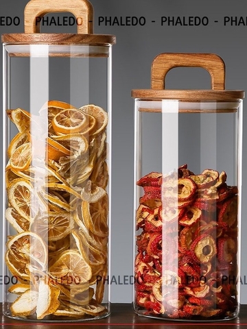 Lọ Thuỷ Tinh Nắp Kín Có Tay Cầm, Lọ Thuỷ Tinh Nắp Gỗ Borosilicate Chịu Nhiệt, Không Chứa Chì Cao Cấp PHALEDO (P-0361)