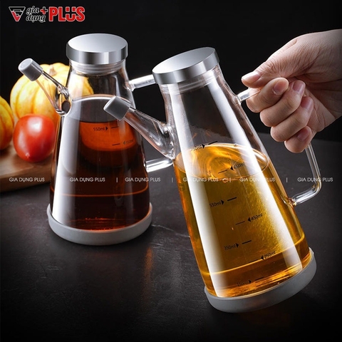 Bình dầu ăn, nước mắm 750ml- thuỷ tinh borosilicate, có tay cầm, đế cao su cao cấp chống vỡ - VIMORA
