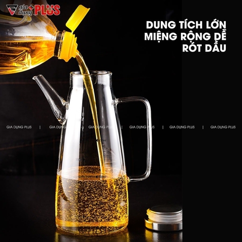 Bình dầu ăn, nước mắm 750ml- thuỷ tinh borosilicate, có tay cầm, đế cao su cao cấp chống vỡ - VIMORA