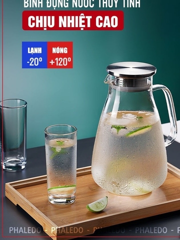 Bình Nước Thuỷ Tinh Chịu Nhiệt 2Lít Dung Tích Lớn, Borosilicate An Toàn Không Chì Cao Cấp PHALEDO