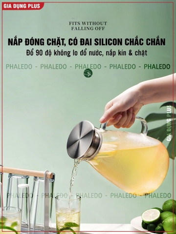 Bình Nước Thuỷ Tinh Chịu Nhiệt 2Lít Dung Tích Lớn, Borosilicate An Toàn Không Chì Cao Cấp PHALEDO