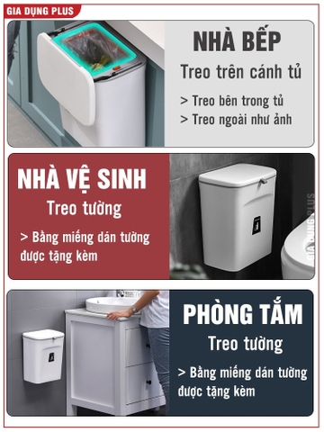 Thùng rác treo tủ bếp 9L, thùng rác nắp lật nắp đậy thông minh đậy kín bằng nhựa PP cao cấp (có ruột & quai xách) Lazydo