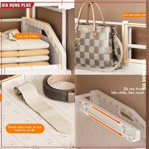 Kệ co giãn chia ngăn tủ dạng ngăn kéo để đồ dùng quần áo đa năng, xếp tầng linh hoạt, tiết kiệm không gian