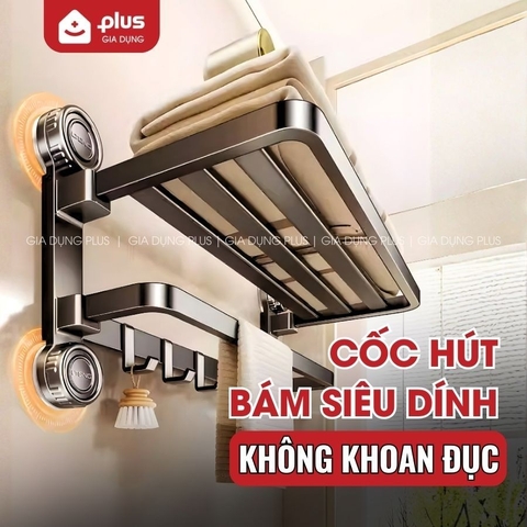 Kệ Để Khăn Nhà Tắm Cốc Hút Siêu Bám Dính, Kệ Không Cần Khoan Tiện Lợi, Chịu Tải Tốt, Không Gỉ Sét