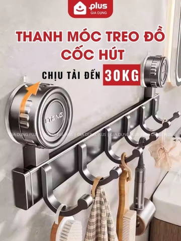 Thanh Móc Treo Đồ Cốc Hút Không Khoan Tường, Chịu Tải 30Kg, Móc Treo Đồ Dán Tường Bám Dính Chắn Chắn