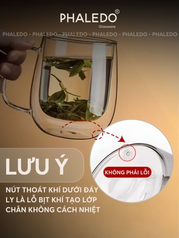 Cốc Thuỷ Tinh Borosilicate 2 Lớp Cách Nhiệt Có Tay Cầm Cao Cấp PHALEDO P-0924