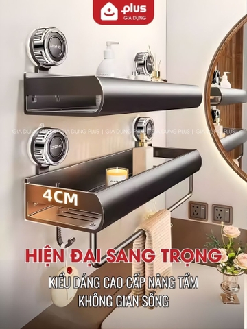 Kệ Để Đồ Nhà Tắm Cốc Hút Thông Minh Chống Nước, Chịu Tải 20Kg, Kệ Nhà Tắm Thép Carbon Không Gỉ LTENG