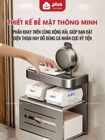 Hộp Đựng Khăn Giấy Treo Tường Cốc Hút Không Cần Khoan Đục, Hộp Khăn Giấy Nhôm Không Gỉ Cao Cấp LTENG