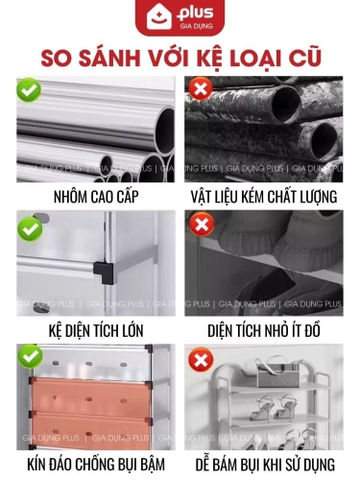 Tủ Đựng Giày Dép Lắp Ghép Có Thanh Móc Treo Đồ Tiện Lợi, Tủ Lắp Ráp Dễ Dàng, Móc Treo Nhôm Không Gỉ