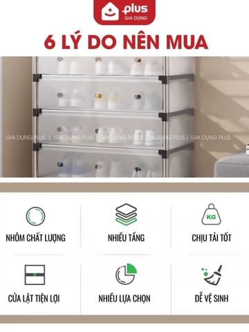 Tủ Đựng Giày Dép Lắp Ghép Có Thanh Móc Treo Đồ Tiện Lợi, Tủ Lắp Ráp Dễ Dàng, Móc Treo Nhôm Không Gỉ