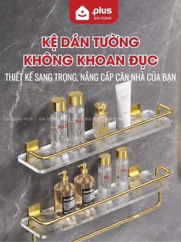 Kệ Dán Tường Không Cần Khoan Đục, Kệ Nhà Tắm Trong Suốt Sang Trọng, Nhôm Hàng Không Chống Gỉ Sét