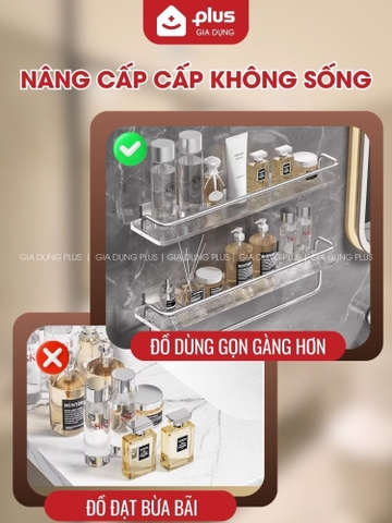 Kệ Dán Tường Không Cần Khoan Đục, Kệ Nhà Tắm Trong Suốt Sang Trọng, Nhôm Hàng Không Chống Gỉ Sét