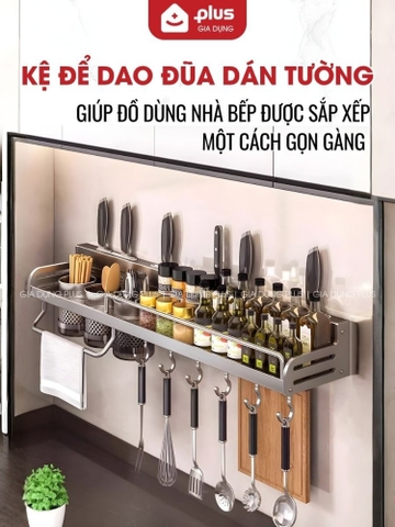 Kệ Để Dao, Đũa Nhà Bếp Dán Tường Không Khoan Đục, Giá Để Dao Bằng Nhôm Không Gỉ Sét, Chịu Tải 20Kg