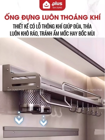 Kệ Để Dao, Đũa Nhà Bếp Dán Tường Không Khoan Đục, Giá Để Dao Bằng Nhôm Không Gỉ Sét, Chịu Tải 20Kg