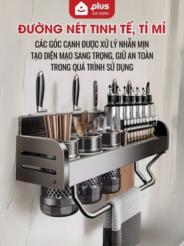 Kệ Để Dao, Đũa Nhà Bếp Dán Tường Không Khoan Đục, Giá Để Dao Bằng Nhôm Không Gỉ Sét, Chịu Tải 20Kg