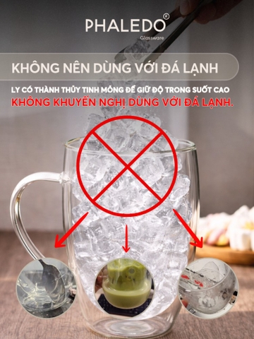 Cốc Thuỷ Tinh Borosilicate 2 Lớp Cách Nhiệt Thon Quai Có Tay Cầm Cao Cấp PHALEDO P-0924