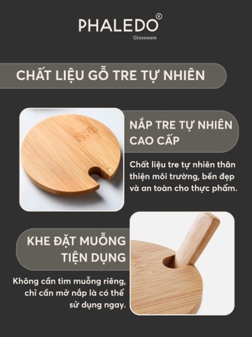Lọ Thuỷ Tinh Có Nắp Gỗ Tre Borosilicate Kèm Muỗng Gỗ Chịu Nhiệt, Không Chứa Chì Cao Cấp PHALEDO (PL-0367)