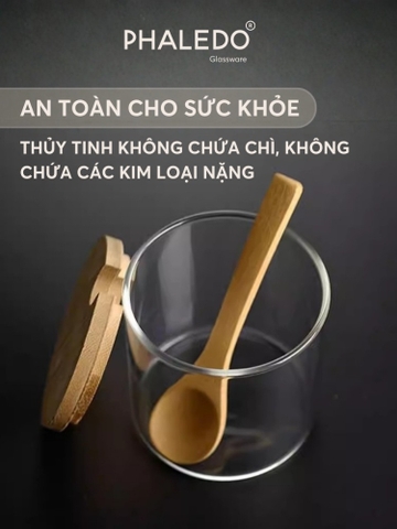 Lọ Thuỷ Tinh Có Nắp Gỗ Tre Borosilicate Kèm Muỗng Gỗ Chịu Nhiệt, Không Chứa Chì Cao Cấp PHALEDO (PL-0367)