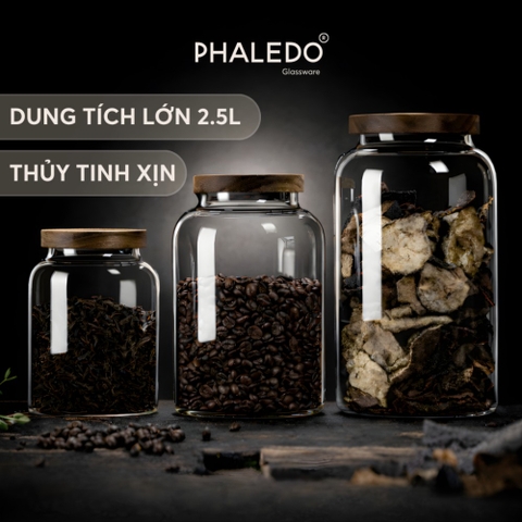 HŨ THỦY TINH BOROSILICATE CAO CẤP ĐA NĂNG CỔ CAO TRƠN NẮP GỖ KEO PHALEDO (PL-0373B)