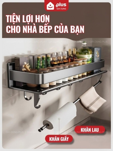 Kệ Nhà Bếp, Kệ Đựng Gia Vị Nấu Ăn Dán Tường Không Cần Khoan Đục, Chịu Tải 30Kg, Nhôm Chống Gỉ Sét