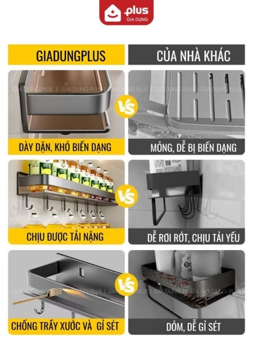Kệ Nhà Bếp, Kệ Đựng Gia Vị Nấu Ăn Dán Tường Không Cần Khoan Đục, Chịu Tải 30Kg, Nhôm Chống Gỉ Sét