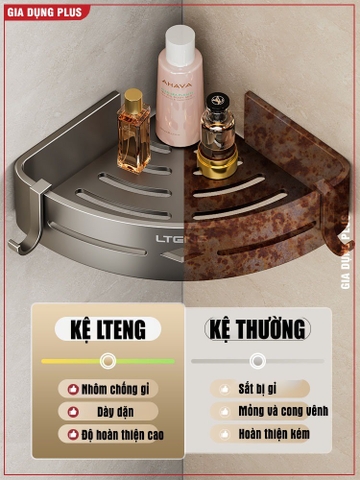Kệ góc phòng tắm để đồ dán tường LTENG, chất liệu nhôm hàng không, lắp đặt dán tường và khoan tường