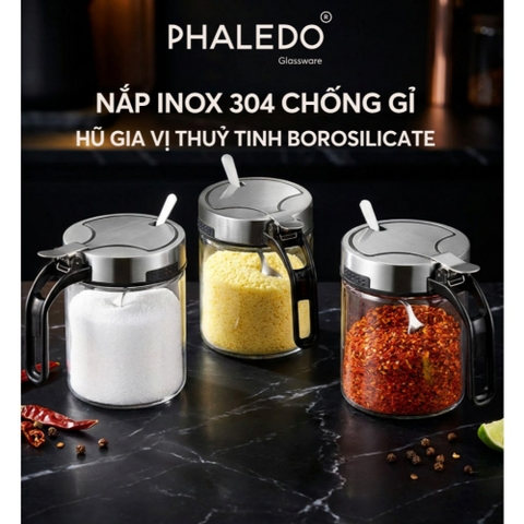 Hũ đựng gia vị thuỷ tinh borosilicate đa năng, nắp đậy inox 304 thông minh - Tặng kèm muỗng Phaledo P-0328