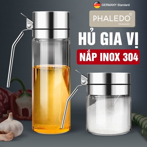 Lọ gia vị thuỷ tinh borosilicate, nắp & tay cầm inox 304 cao cấp đựng gia vị kín 100% chống ẩm, an toàn Phaledo PL-0338