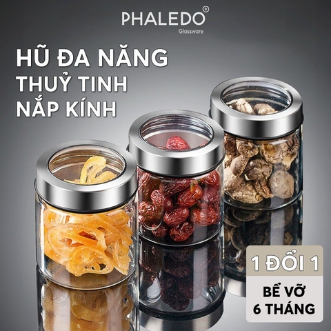 Hũ Thuỷ Tinh Có Nắp Inox, Lọ Thuỷ Tinh Nắp Inox Không Gỉ PHALEDO (P-0377)