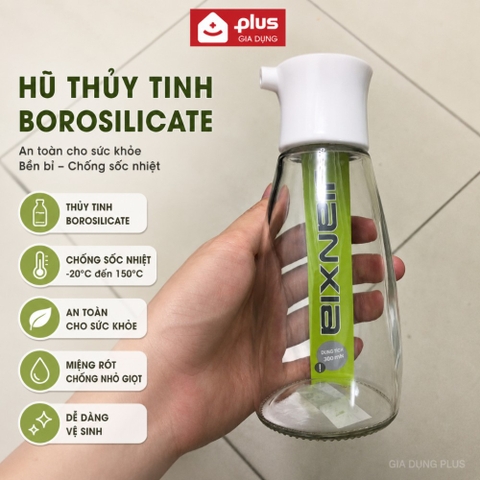 Lọ đựng dầu ăn, nước mắm mini 220ml cầm tay bằng thuỷ tinh borosilicate cao cấp - JIANXIA