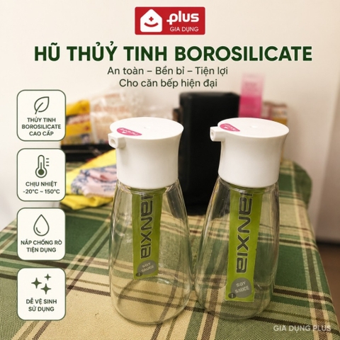 Lọ đựng dầu ăn, nước mắm mini 220ml cầm tay bằng thuỷ tinh borosilicate cao cấp - JIANXIA