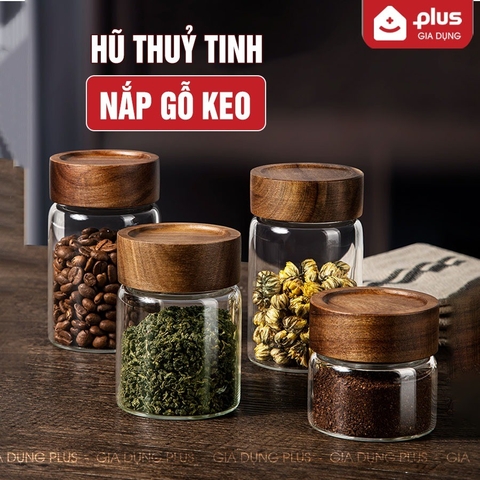 Bình Thuỷ Tinh Có Nắp Vặn Gỗ Keo Cao Cấp, Đựng Thực Phẩm Đa Năng, Thuỷ Tinh Chịu Nhiệt Borosilicate