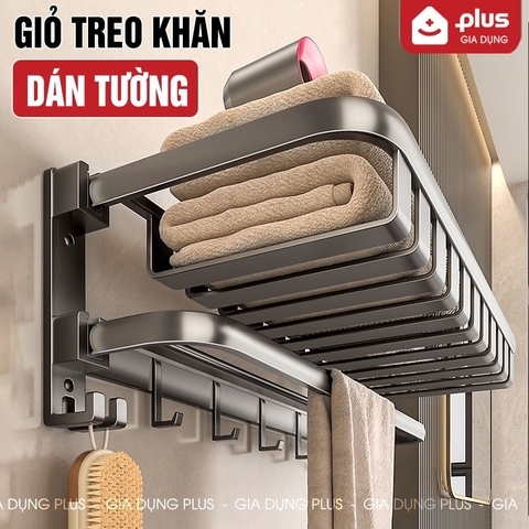 Giá Treo Khăn Phòng Tắm Tích Hợp Giỏ Đựng Đồ Nhôm Dính Tường Chắc Chắn Cao Cấp LAZYDO (LZ-0732)