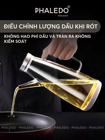 Bình  thuỷ tinh đựng dầu ăn, nước mắm dung tích lớn 1000ML cao cấp, nắp đậy kín bằng inox 304 & tay cầm PHALEDO P-0320