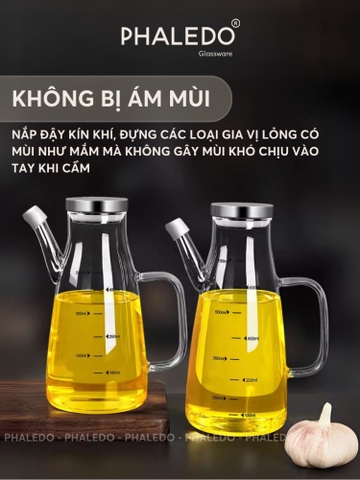 Bình  thuỷ tinh đựng dầu ăn, nước mắm dung tích lớn 1000ML cao cấp, nắp đậy kín bằng inox 304 & tay cầm PHALEDO P-0320