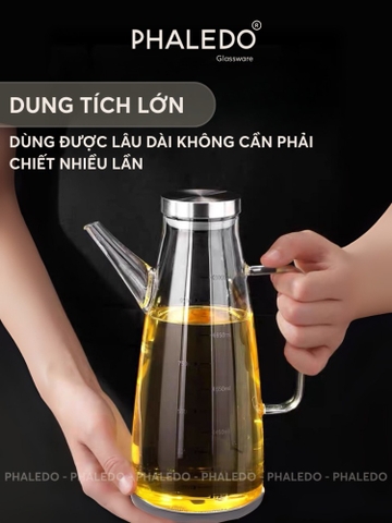Bình  thuỷ tinh đựng dầu ăn, nước mắm dung tích lớn 1000ML cao cấp, nắp đậy kín bằng inox 304 & tay cầm PHALEDO P-0320
