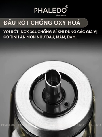 Chai đựng dầu ăn, nước mắm, nước tương thuỷ tinh borosilicate cao cấp, có nắp đậy kín & vòi chống trầy Phaledo